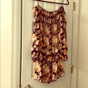 Off the shoulder long sleeve floral black dress